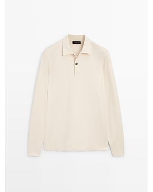 MASSIMO DUTTI Polo Met Lange Mouw En Ribcord - Wit