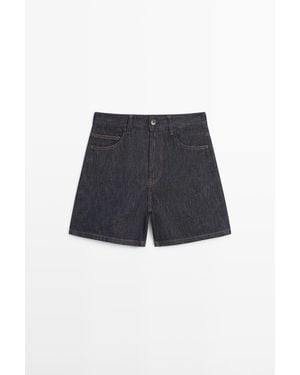 MASSIMO DUTTI Denim Bermuda Met Halfhoge Taille - Blauw