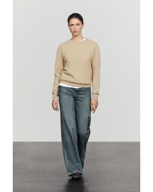 MASSIMO DUTTI Wool Blend Knit Sweater With Round Neck - Natural
