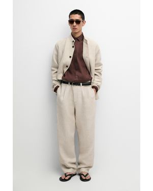 MASSIMO DUTTI 100% Linen Total Look Trousers - Natural