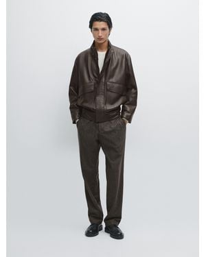 MASSIMO DUTTI Cazadora Bolsillos Piel Napa - Marrón