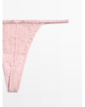 MASSIMO DUTTI Silk Thong With Lace Detail - Pink