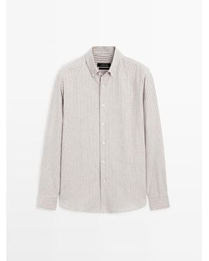 MASSIMO DUTTI 100% Katoenen Oxford Overhemd Met Strepen - Wit