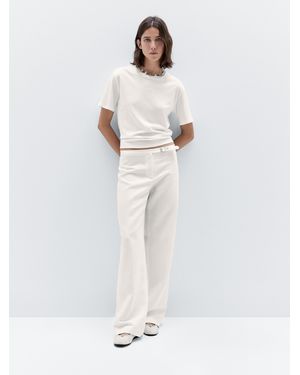 MASSIMO DUTTI Straight-Fit Trousers With Buckle Detail - White