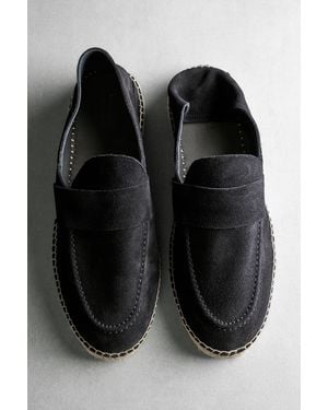 MASSIMO DUTTI Split Suede Leather Espadrille With Piece - Black
