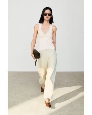 MASSIMO DUTTI V-Neck Lace Trim Camisole Top - White
