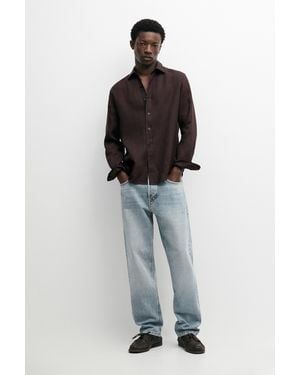 MASSIMO DUTTI Camisa Slim Fit 100% Lino - Azul