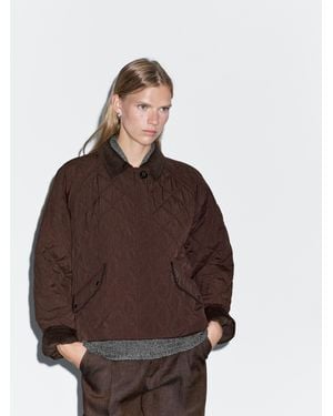 MASSIMO DUTTI Short Water-Repellent Jacket With Corduroy Detail - Brown