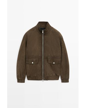 MASSIMO DUTTI Jack Met Zakdetail Van Suède Leer - Bruin