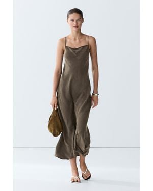 MASSIMO DUTTI Flowing Lingerie Midi Dress With Thin Straps - White