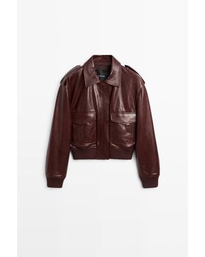 MASSIMO DUTTI Nappaleren Bomberjack Met Zakken - Bruin