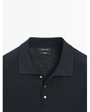 MASSIMO DUTTI Linen Polo Collar Knit Jumper - Green