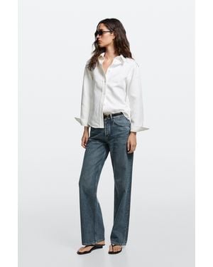MASSIMO DUTTI Cotton And Linen Blend Shirt With Shoulder Detail - Blue