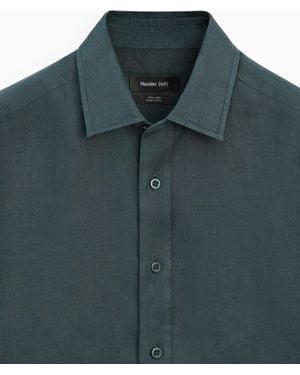 MASSIMO DUTTI Slim Fit 100% Linen Shirt - Black