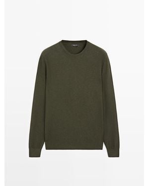 MASSIMO DUTTI Tricot Trui Van Katoenmix Met Structuur - Groen