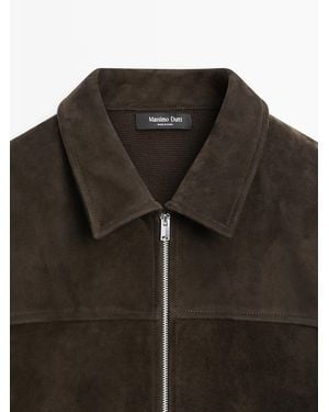 MASSIMO DUTTI Combined Jacket With Cotton Leather - Brown