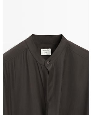 MASSIMO DUTTI 100% Silk Midi Dress With Closure Detail - Black