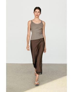 MASSIMO DUTTI Lace-Detail Midi Skirt - Brown
