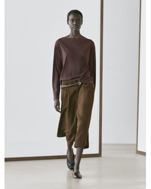 MASSIMO DUTTI 100% Cotton Boat Neck T-Shirt - Brown