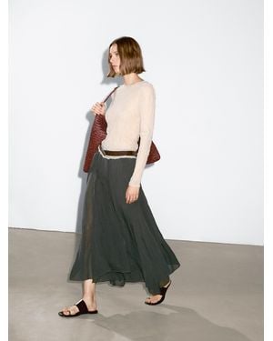 MASSIMO DUTTI Long Flowing Skirt With Ruffles - White