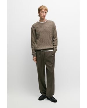 MASSIMO DUTTI Zopfstrick-Pullover Mit Rundausschnitt - Grün