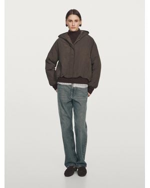 MASSIMO DUTTI Water-Repellent Bomber Jacket With Hood - White