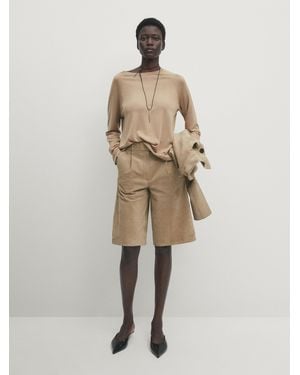 MASSIMO DUTTI Suede Leather Bermuda Shorts - Natural