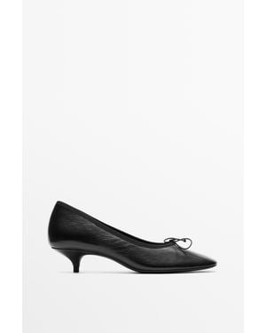 MASSIMO DUTTI Leather Heeled Ballet Flat - Black