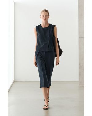 MASSIMO DUTTI Flowing Cotton-Linen Bermuda Shorts With Belt - Black