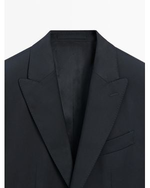 MASSIMO DUTTI 100% Cool Wool Suit Blazer - Blue