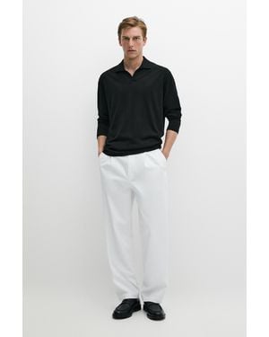 MASSIMO DUTTI 100% Merino Wool Knit Polo Jumper - Black