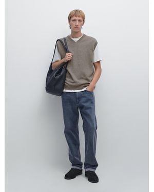 MASSIMO DUTTI Wool Blend V-Neck Vest - Blue