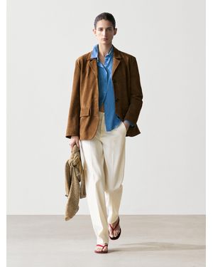 MASSIMO DUTTI 100% Suede Leather Blazer - Brown