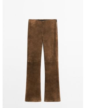MASSIMO DUTTI Flared Suède Leren Broek - Bruin
