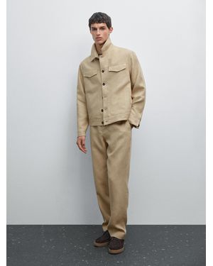 MASSIMO DUTTI Cazadora Total Look 100% Lino - Blanco