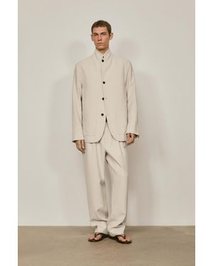 MASSIMO DUTTI 100% Linen Suit Blazer With Pocket Detail - Natural