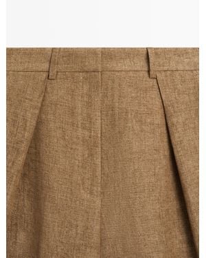 MASSIMO DUTTI Melange Linen Suit Bermuda Shorts - White