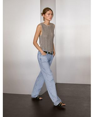 MASSIMO DUTTI Cotton Blend Cutwork Top - Grey