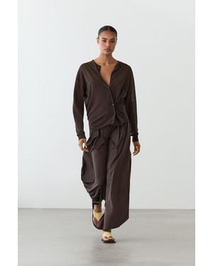 MASSIMO DUTTI Cardigan Aus Leinenmischgewebe Mit Knopfleiste - Braun