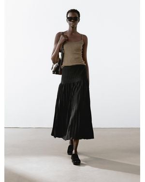 MASSIMO DUTTI Long Pleated Skirt With Flecked Detail in