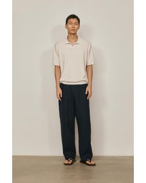 MASSIMO DUTTI Cotton Linen Knit Polo Jumper - Natural