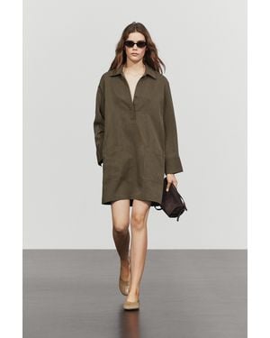 MASSIMO DUTTI Vestido Corto Camisero Detalle Bolsillos - Neutro