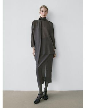 MASSIMO DUTTI Straight Midi Skirt With Sheer Detail - Gray