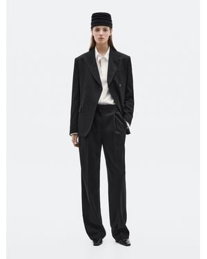 MASSIMO DUTTI Pantalón Ancho Pinza 100% Lana - Negro