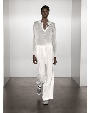MASSIMO DUTTI Jersey Punto Semitransparente Mezcla Lino - Blanco
