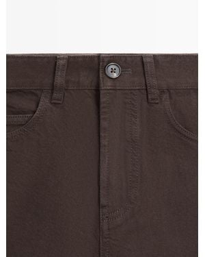MASSIMO DUTTI Mid-Waist Denim Shorts - Brown