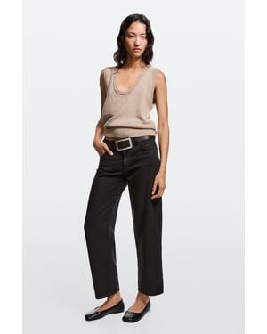 MASSIMO DUTTI Jeans Straight Fit Cropped Tiro Bajo - Negro