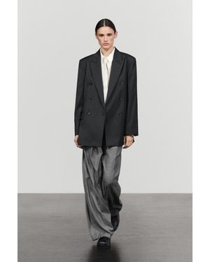 MASSIMO DUTTI 100% Wool Pinstriped Suit Blazer - Gray