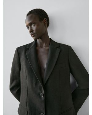 MASSIMO DUTTI Linen Blazer With Pockets - Black