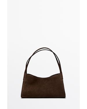 MASSIMO DUTTI Mini Satchel Van Splitsuède Leer - Bruin
